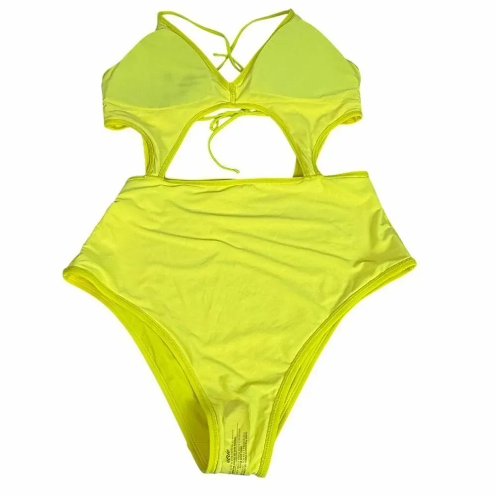 Aerie XL Swimsuit Bright Yellow Cutout Bathing Suit NEW